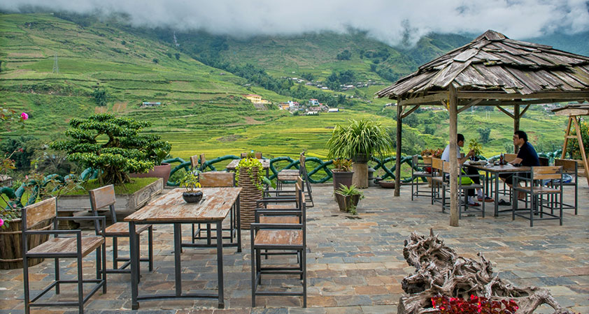 Check in at a beautiful outdoor coffee of Sapa