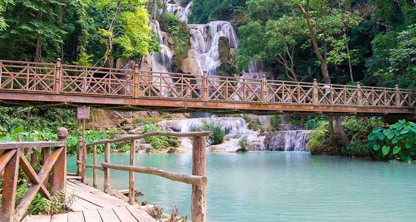 A bridge across Khuang Si falls