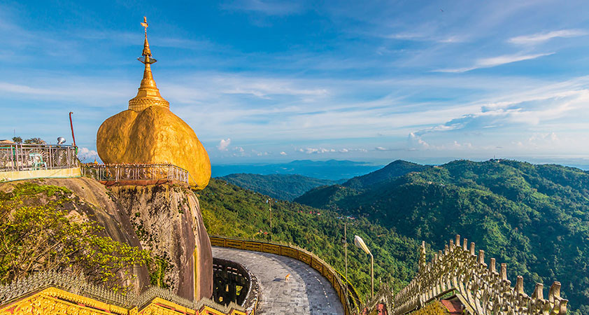 The Golden Rock perched atop a cliff near Yangon