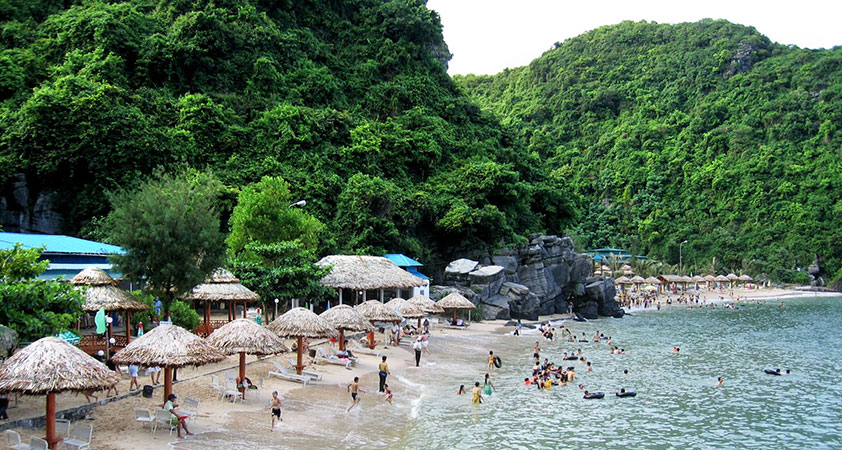 Monkey island is famous for the blue water and green forest behind