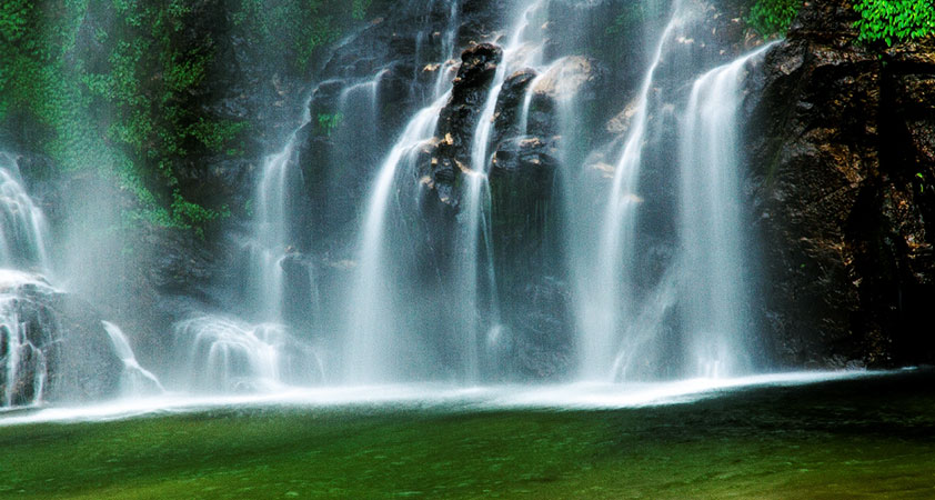 The waterfall is full of water around the year