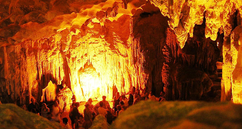 Tam Cung cave, one of beautiful caves on Halong Bay 