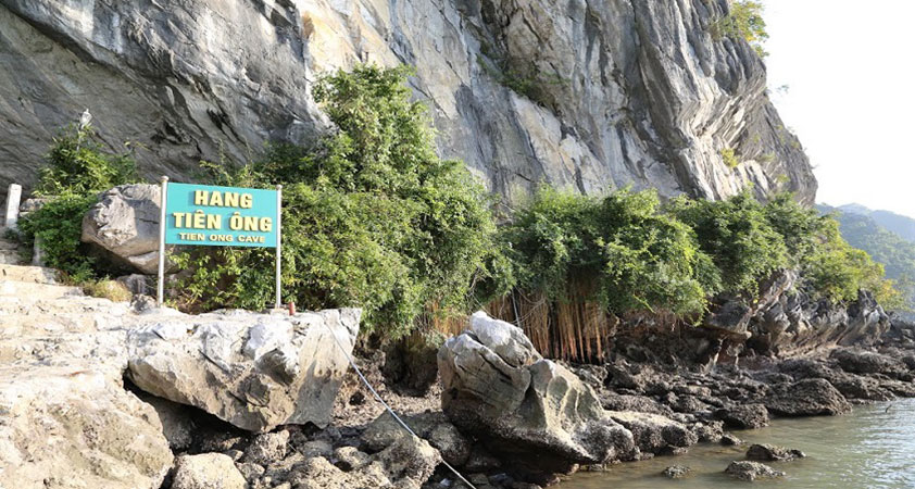 Outside Tien Ong cave on Halong Bay Vietnam 