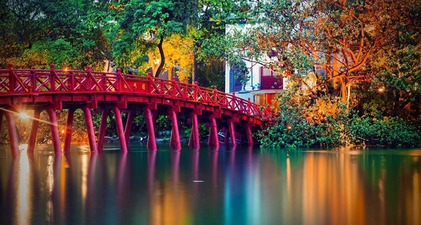 The Huc bridge is one of the best places to visit in Hanoi