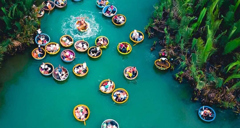 Amazing scenery of basket-boat tour on Bay Mau Coconut Forest