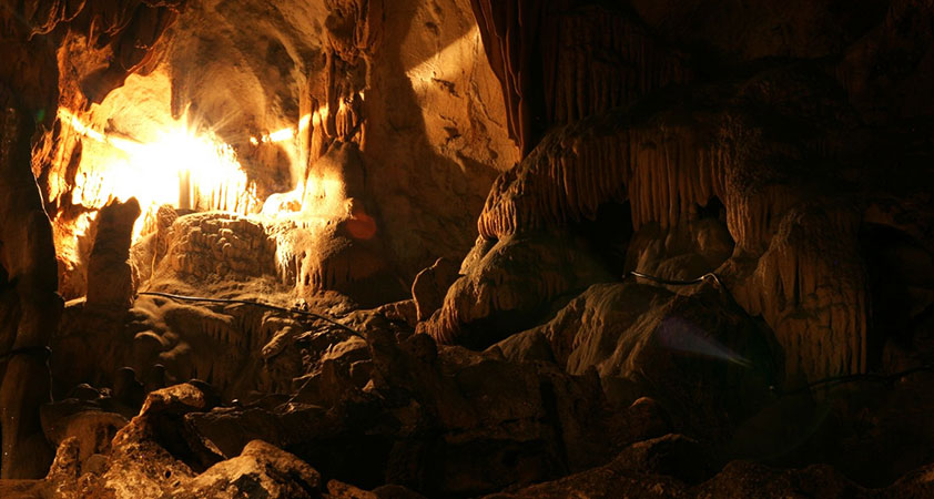 The mysterious atmosphere inside the cave