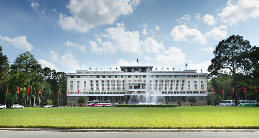 The Reunification Palace is beautiful in its ugliness, a 1960s monstrosity designed with the help of Soviet architects