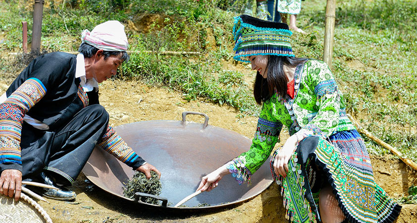 The local ethnic minority still wear traditional costumes daily