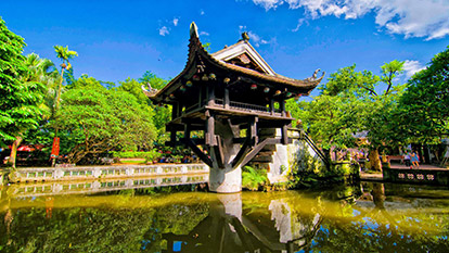 Visit One Pillar Pagoda with lotus shaped architecture in Hanoi, Vietnam