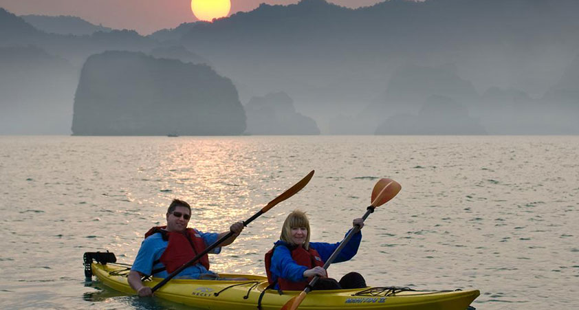 Kayaking in sunset time