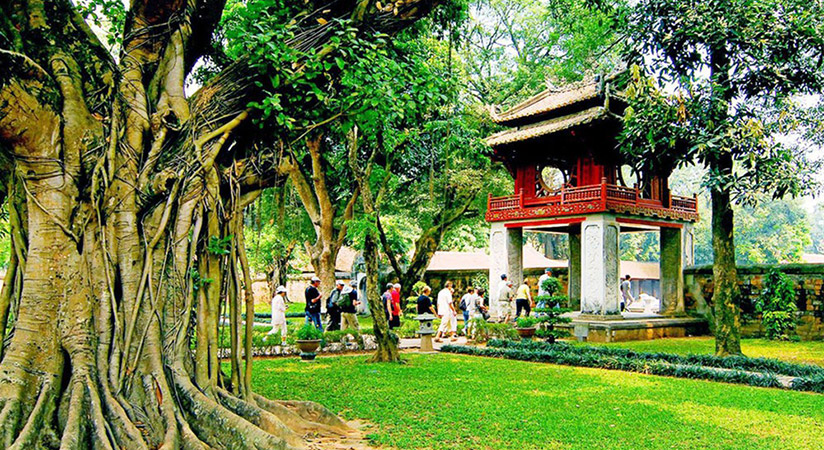 You first visit some attractions in Hanoi like Temple of Literature