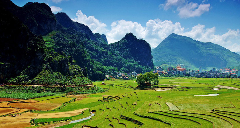 The blend of rice fields and rugged mountains makes Dong Van become an adveturous tourist attraction